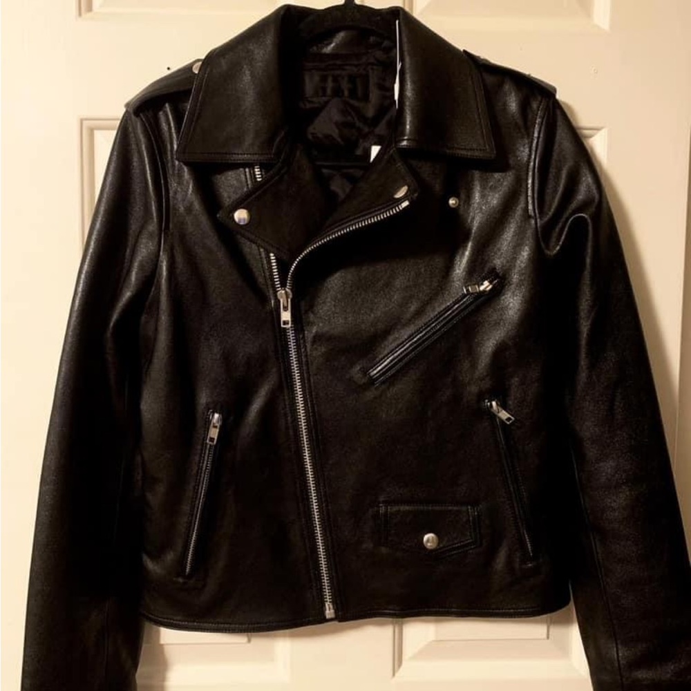 Brand New Helmut Lang Black Leather Biker Jacket Small
